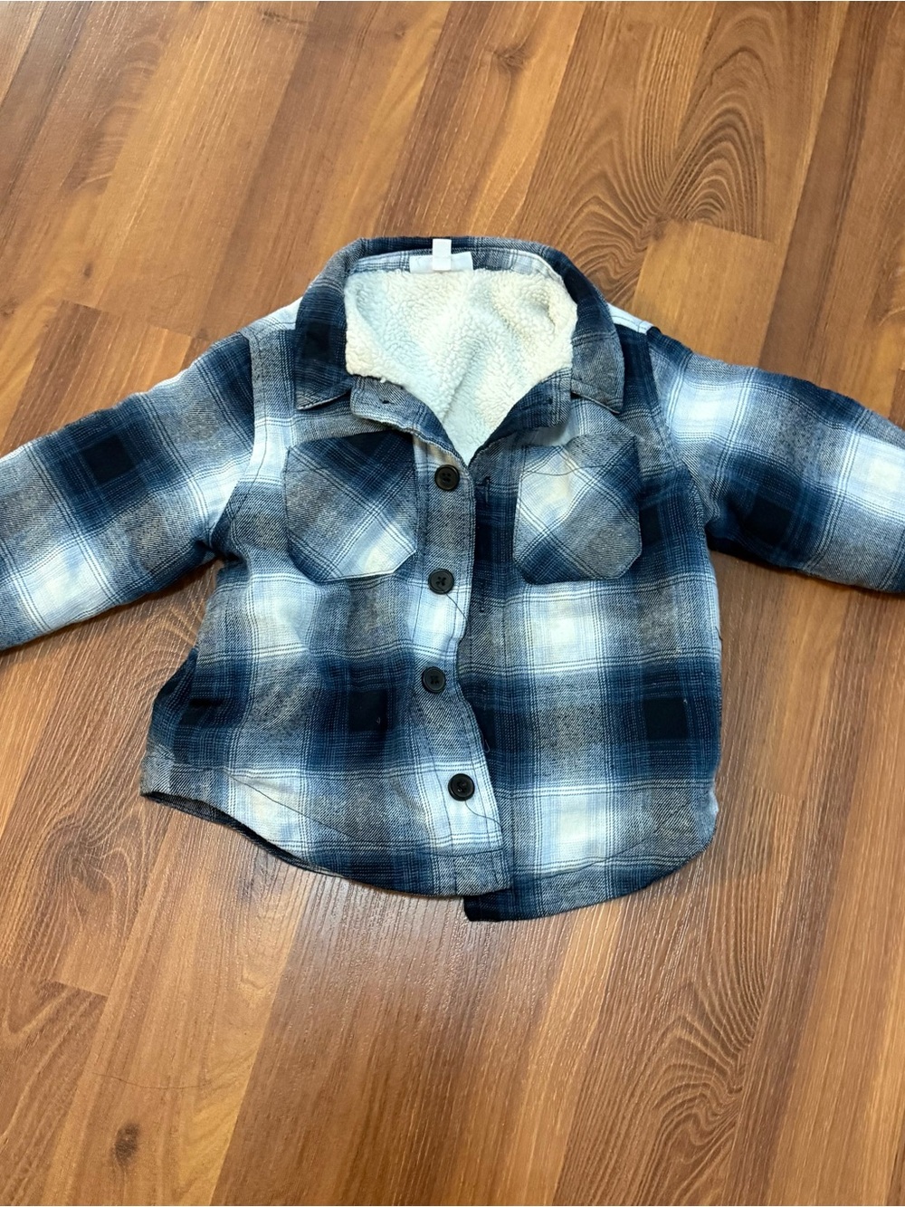 Children's Blue Plaid Sherpa-Lined Button Shirt Jacket